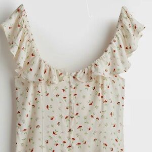 H&M White Blouse with Red and Green Floral Design